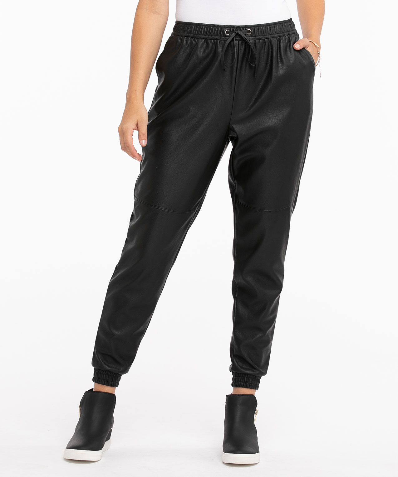 Drawstring Vegan Leather Jogger