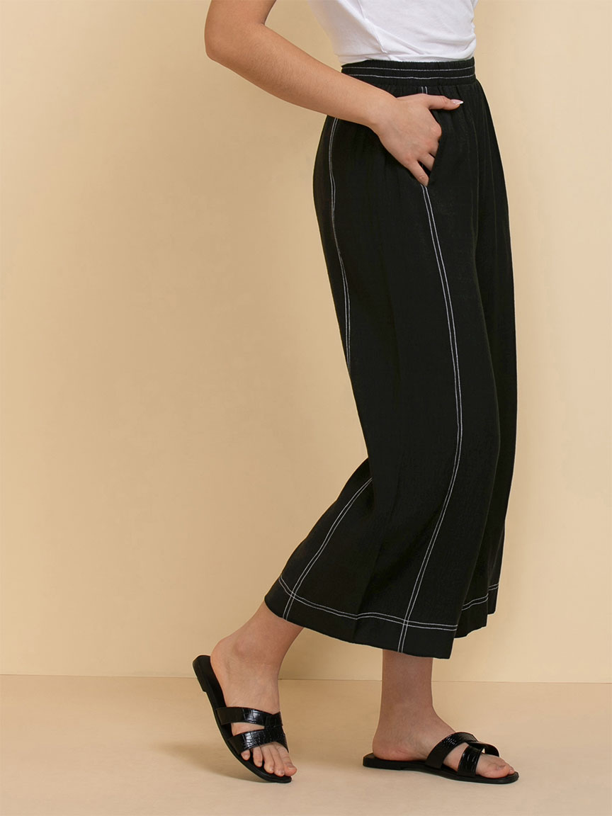 Wide Crop Pants with Contrast Stitching