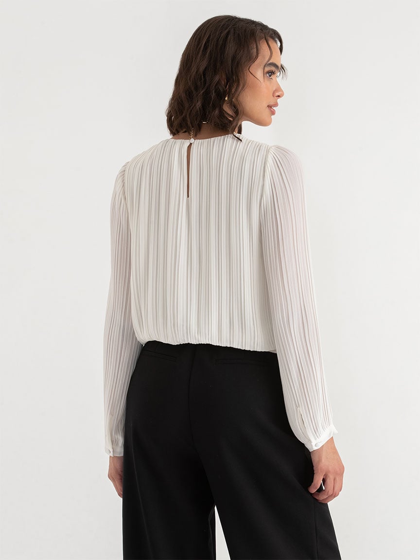 Long Sleeve Box Pleat Chiffon Blouse