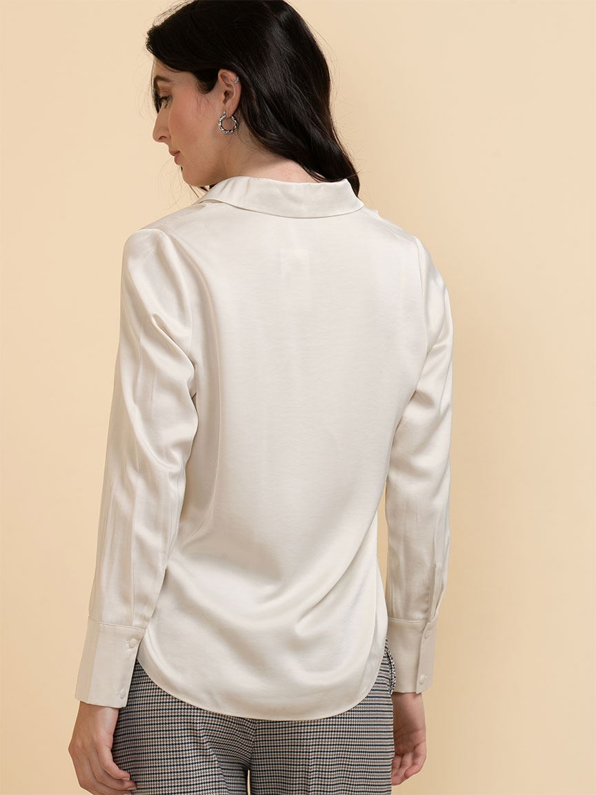 Satin Long Sleeve Button-Up