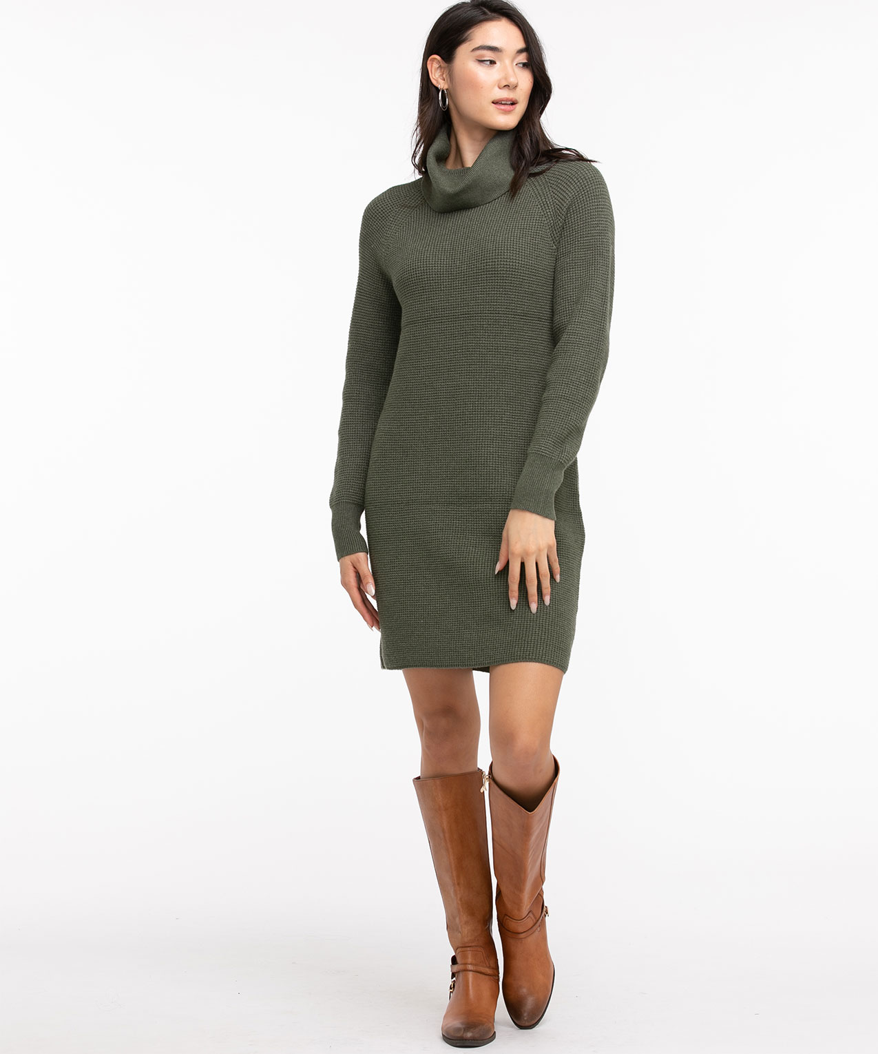 Waffle Stitch Cowl Neck Dress