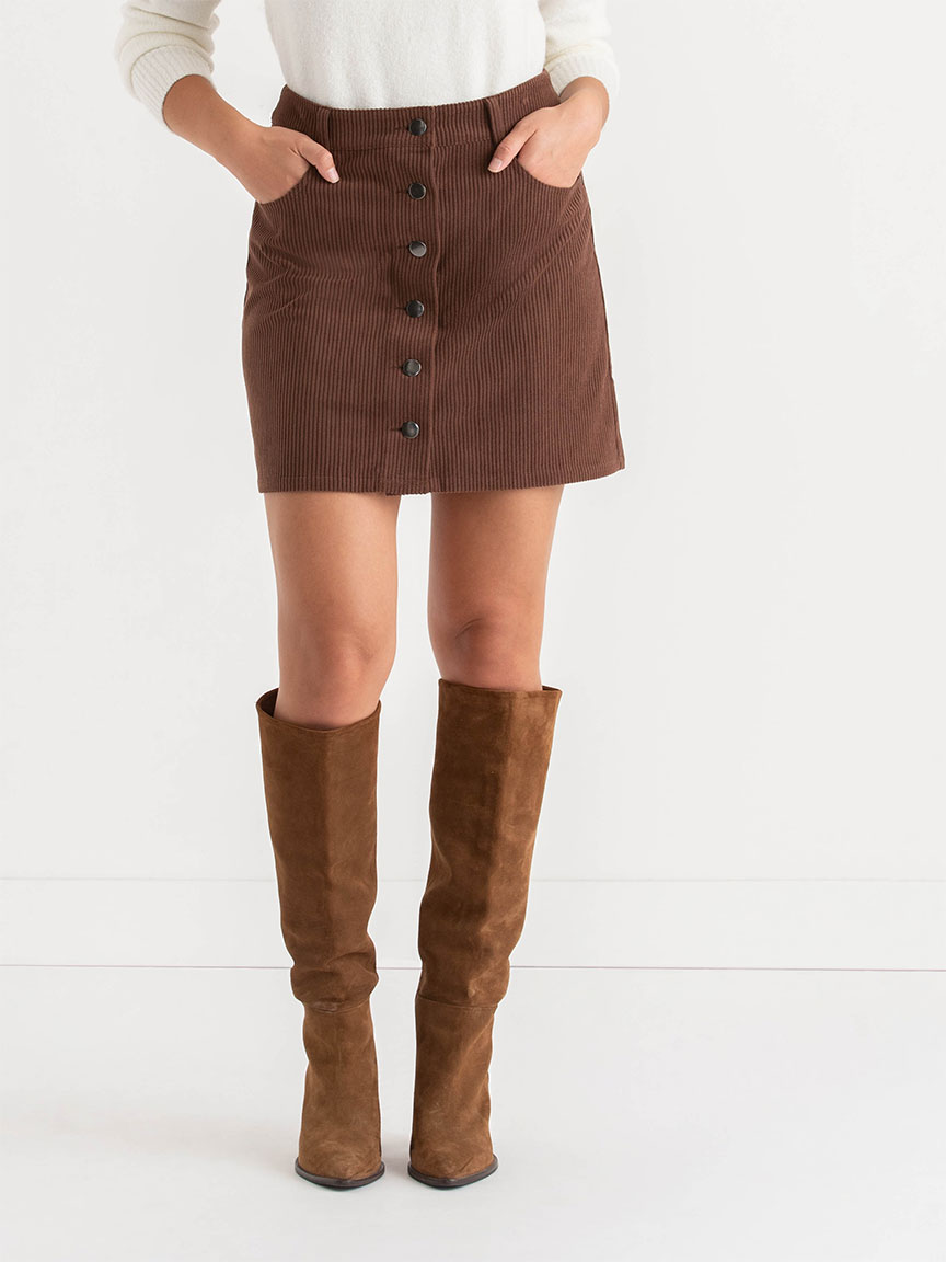 Corduroy Button-Front Mini Skirt