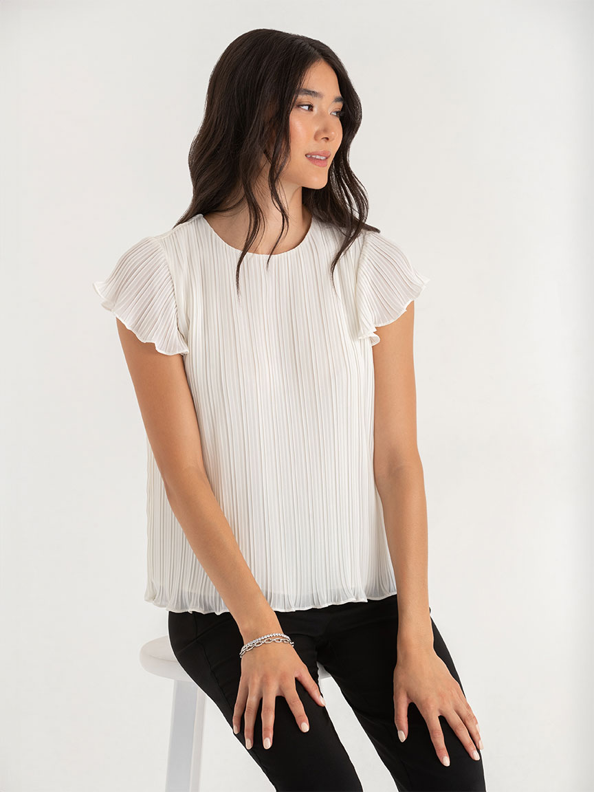 Short Sleeve Pleated Chiffon Blouse
