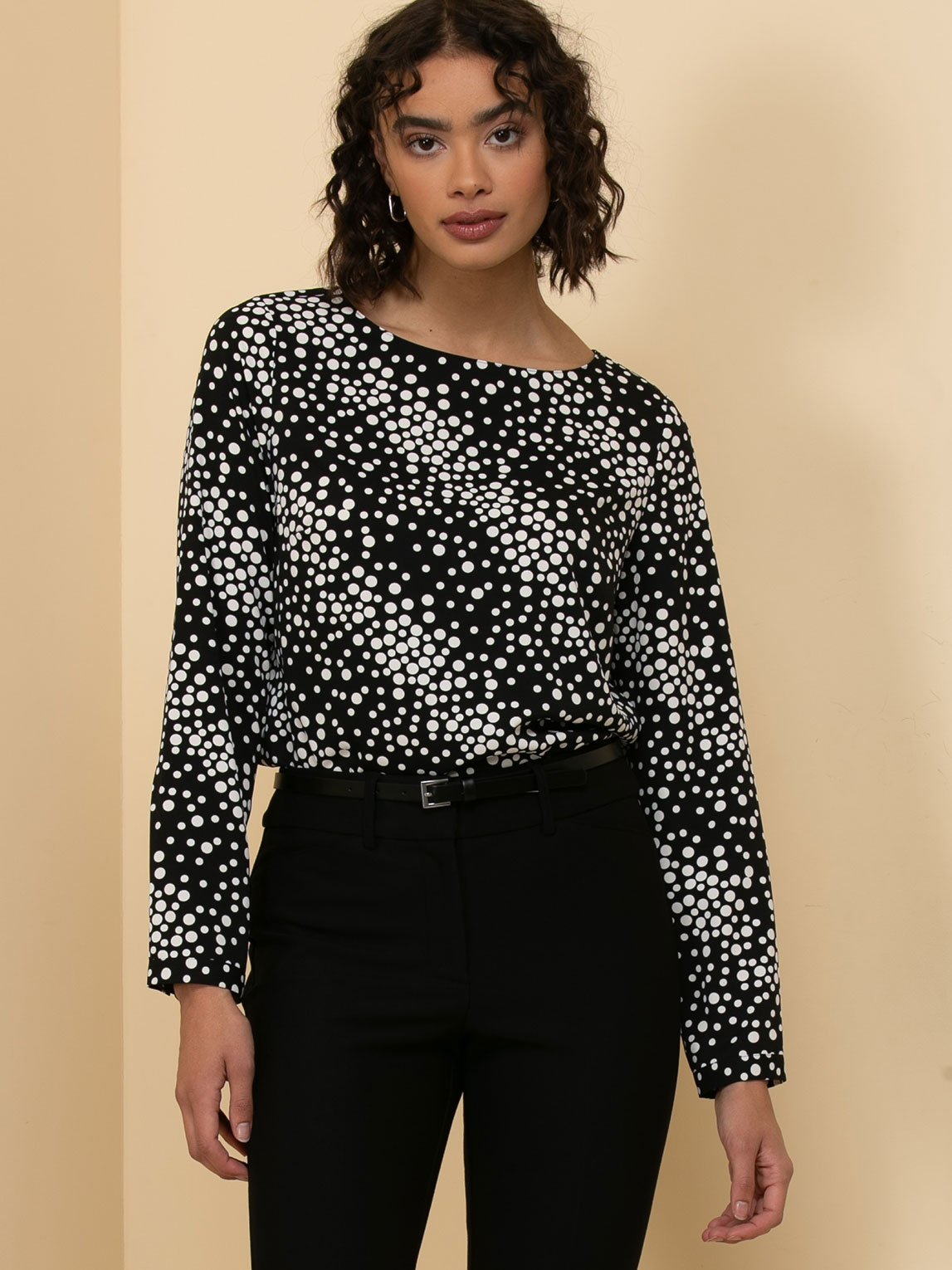 Lydia Long Sleeve Boatneck Button-Back Blouse