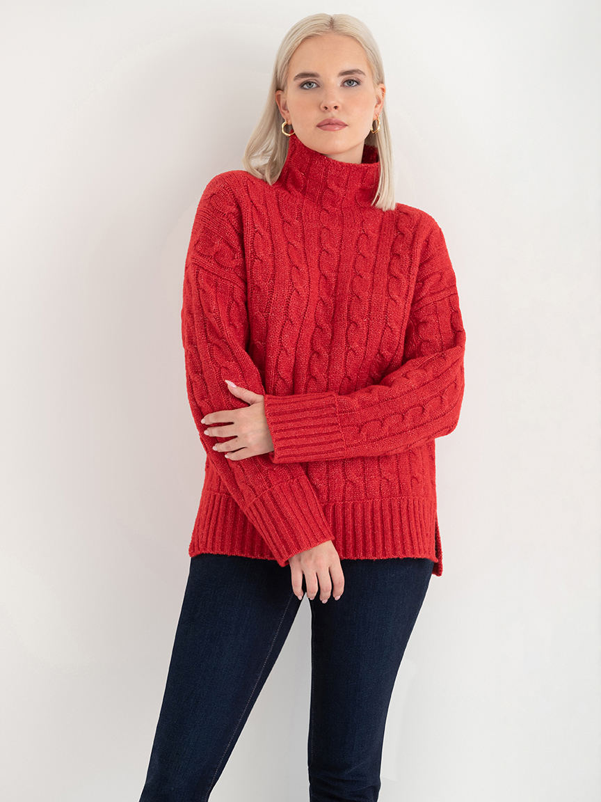 Mock Neck Cable Sweater