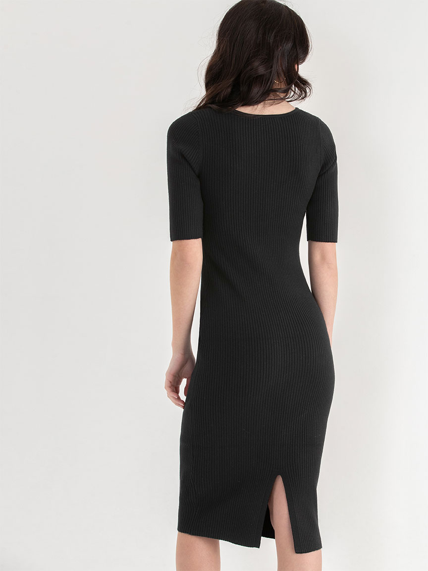 Rib Knit Dress with Sweetheart Neck