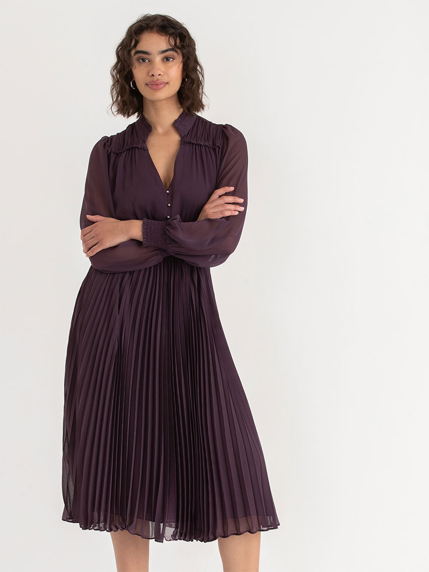 Long Sleeve Pleated Midi Dress