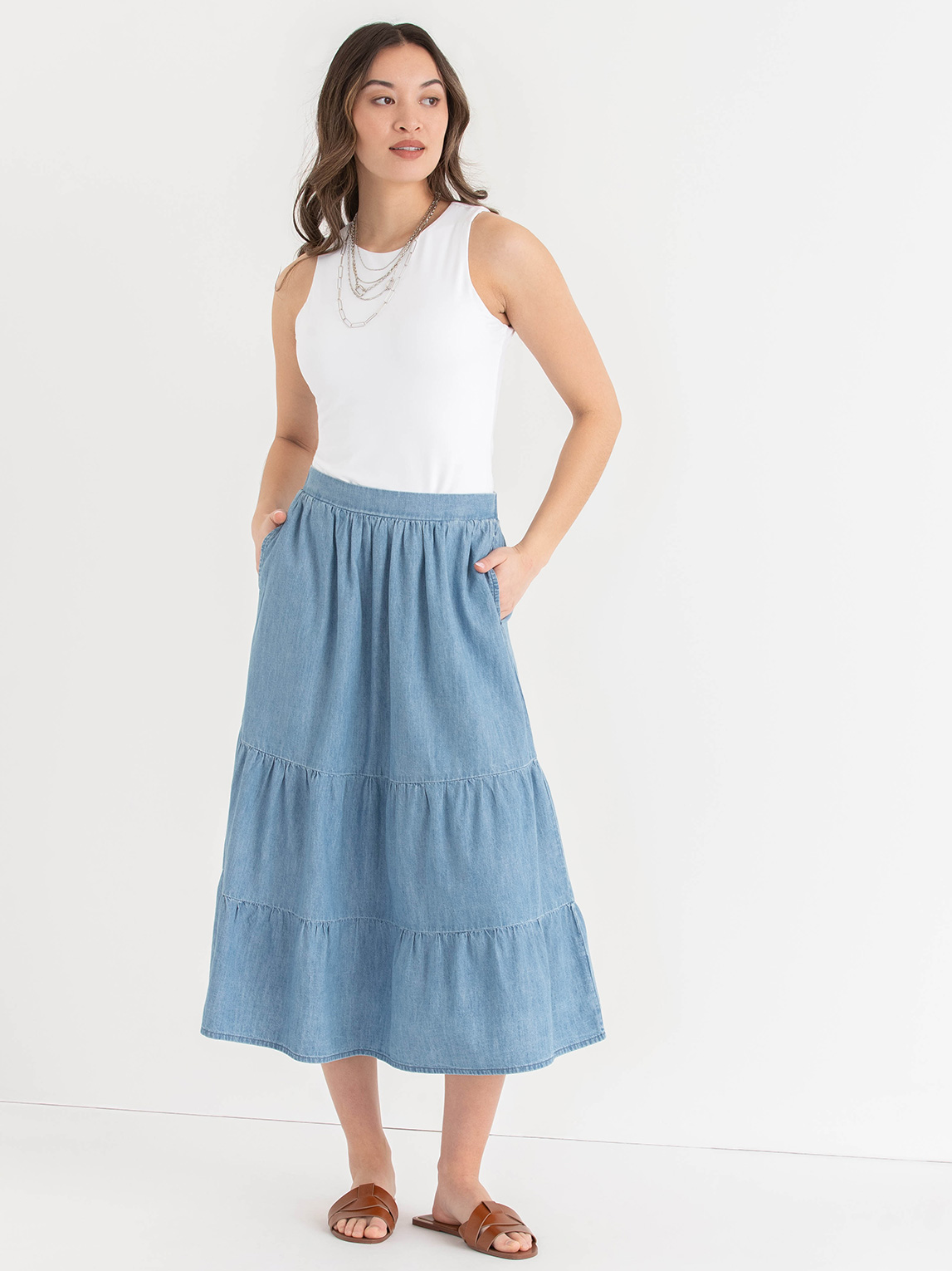 Tiered Denim Skirt