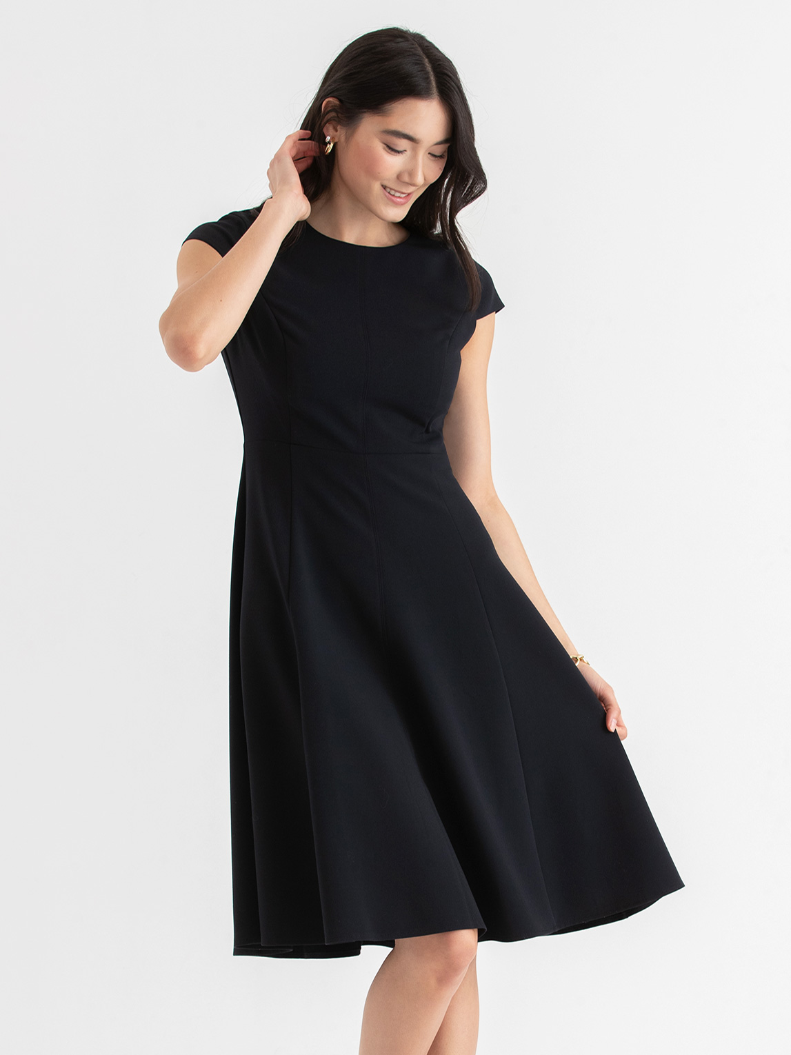 Short Sleeve High Neck Fit & Flare Dress
