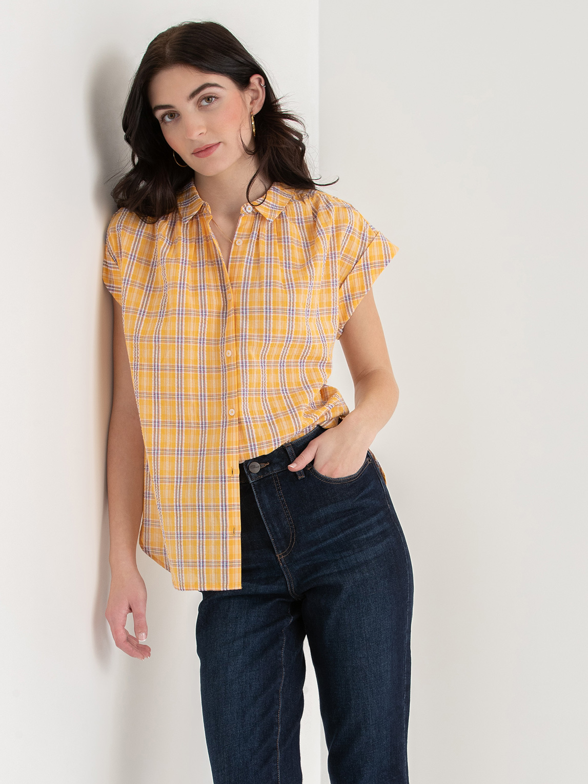 Yellow button up blouse hotsell