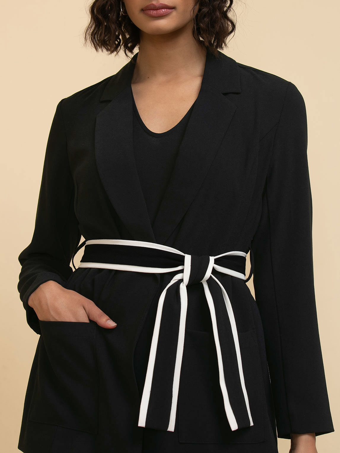 Mid-Length Blazer with Tipped Belt