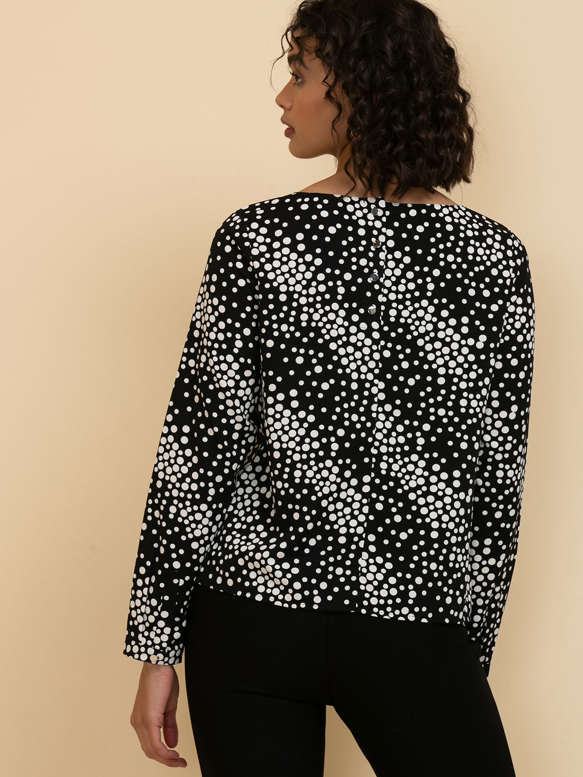 Lydia Long Sleeve Boatneck Button-Back Blouse