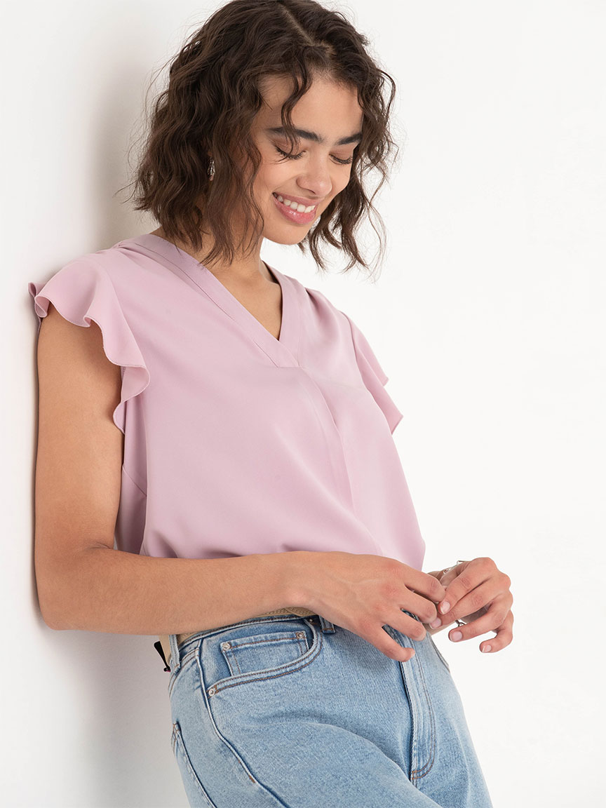 Flutter Sleeve V-Neck Blouse