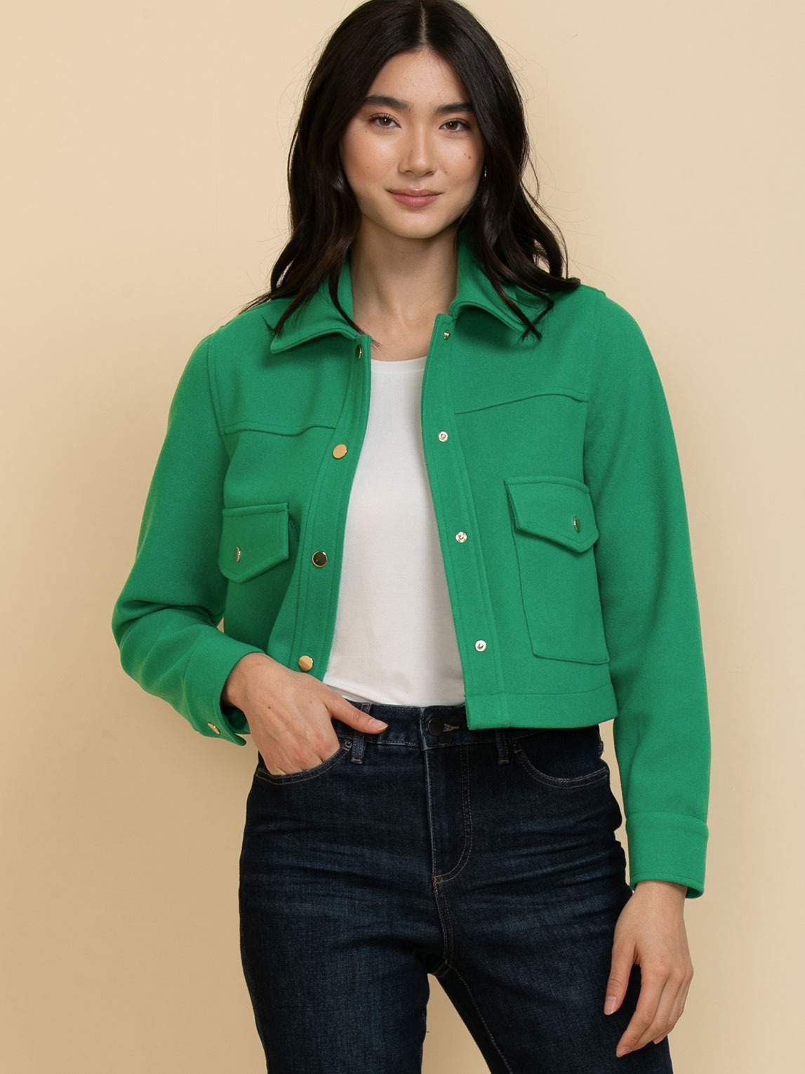 Cropped Shacket with Collar