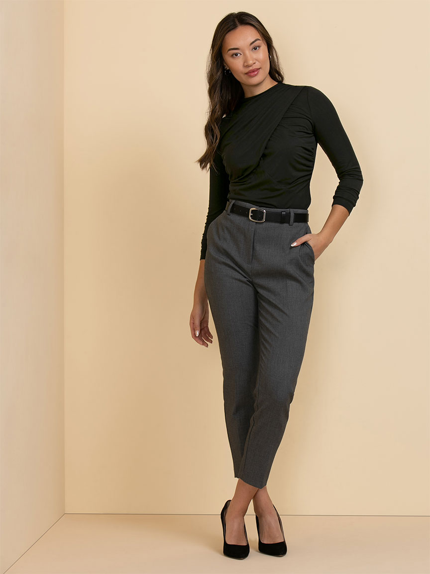 Long Sleeve Mock Neck with Ruching Detail