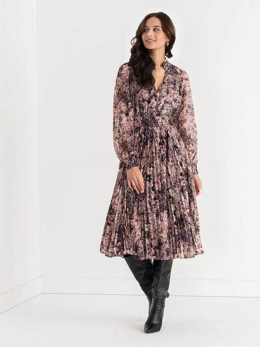 Long Sleeve Pleated Maxi Dress