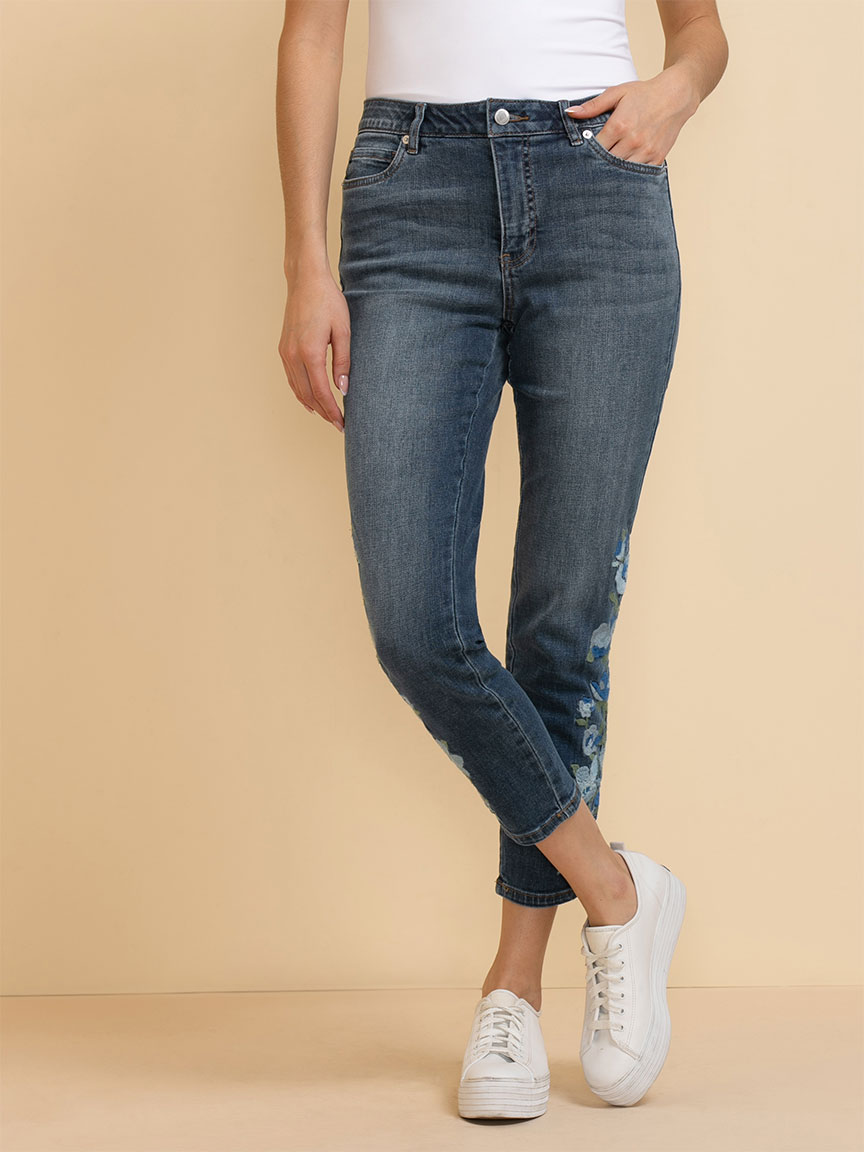 Skylar Skinny Ankle Jeans with Embroidery