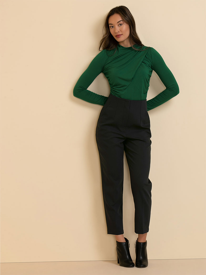Long Sleeve Mock Neck with Ruching Detail