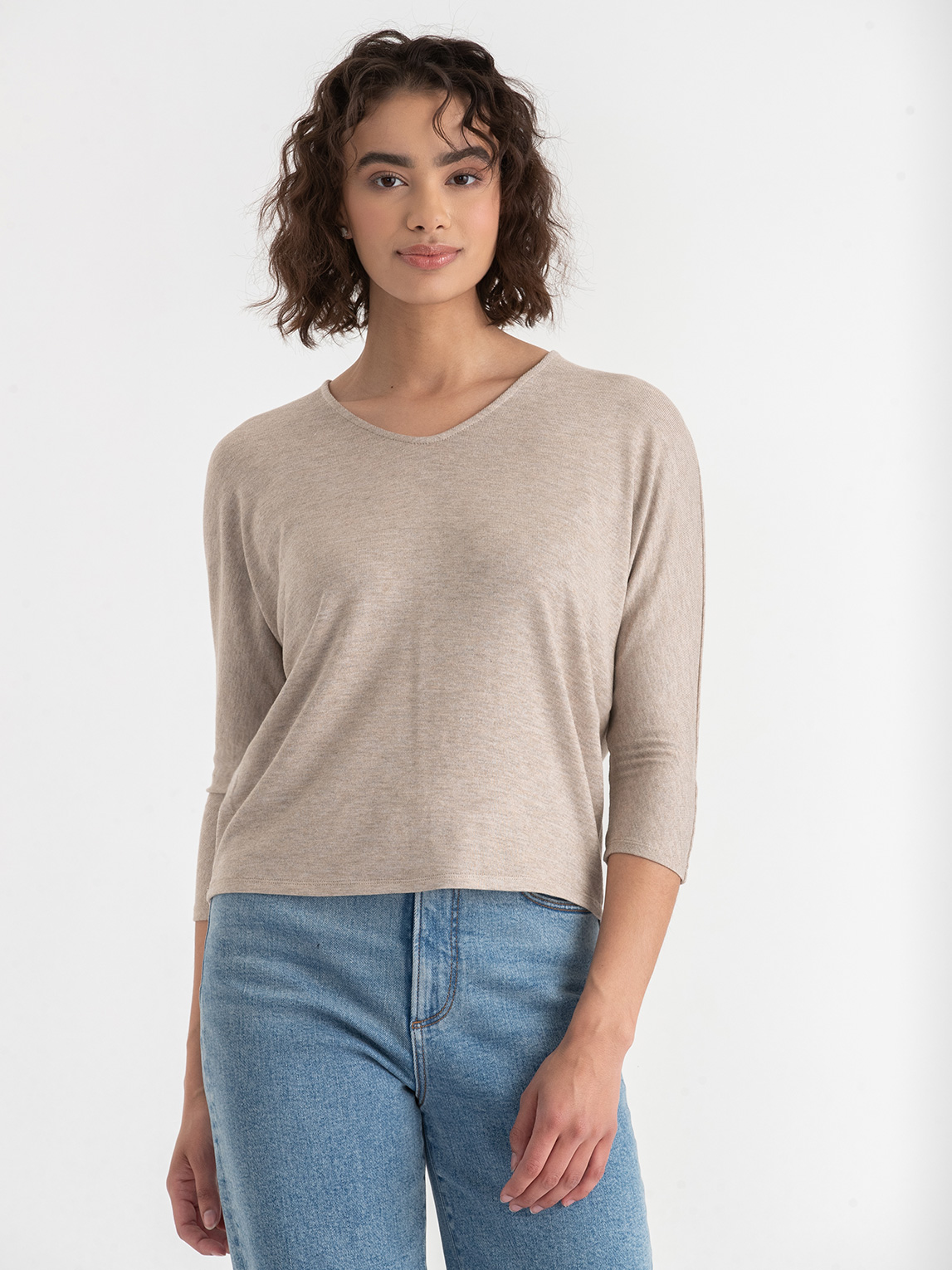 Easy V-Neck Hacci Knit Top