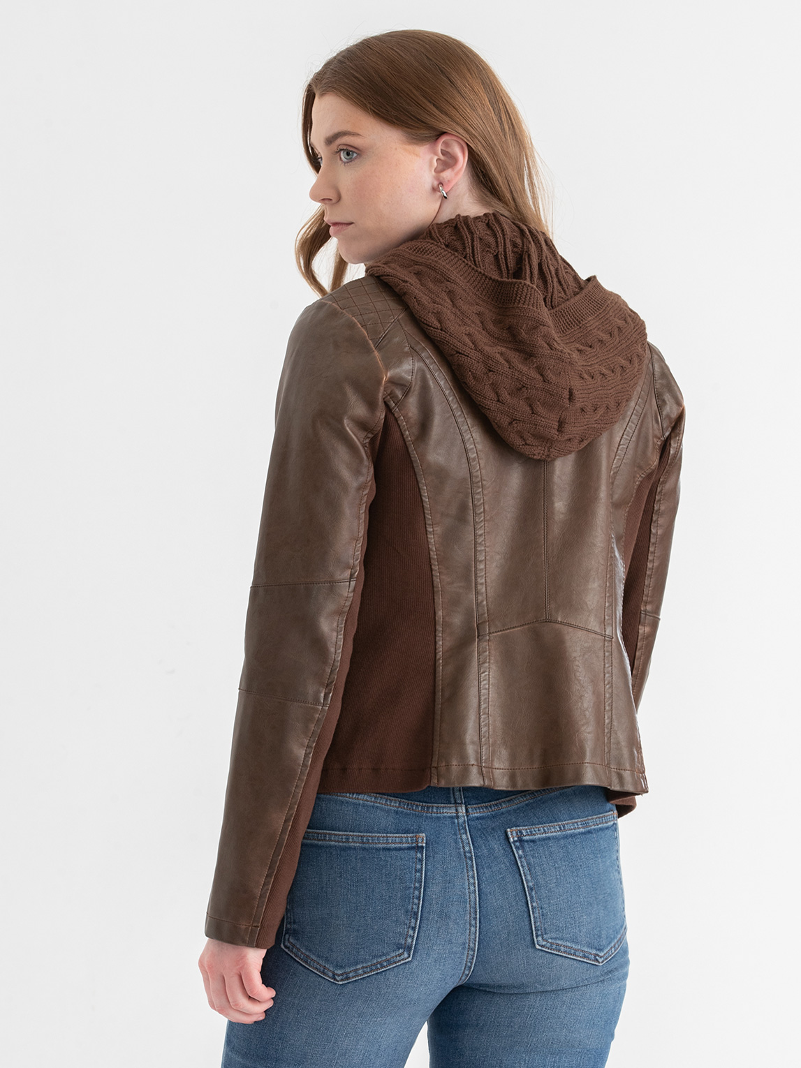 Hooded Faux Leather Jacket