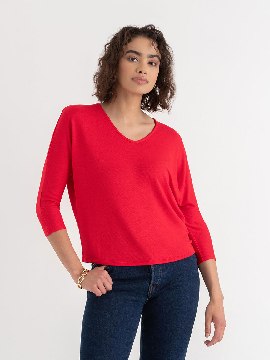 Easy V-Neck Hacci Knit Top