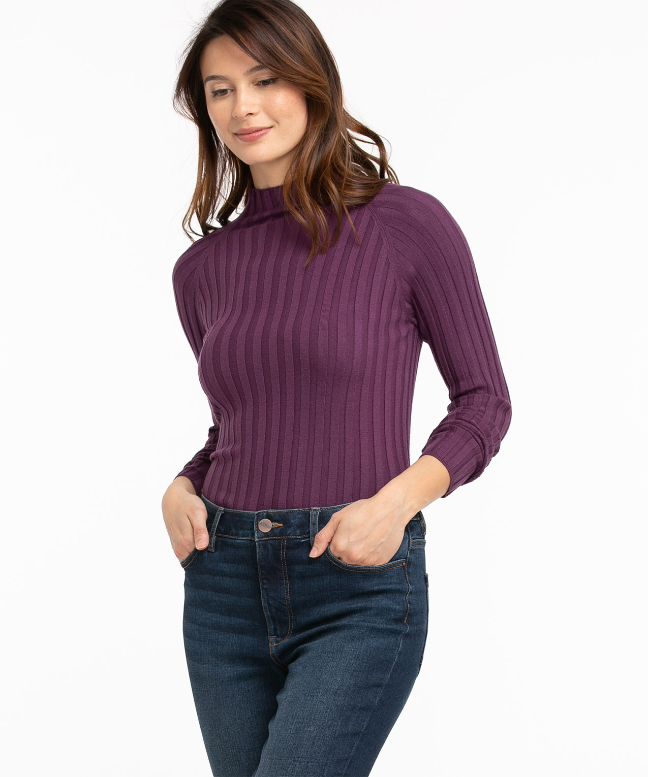 EcoVero™ Mock Neck Ribbed Sweater