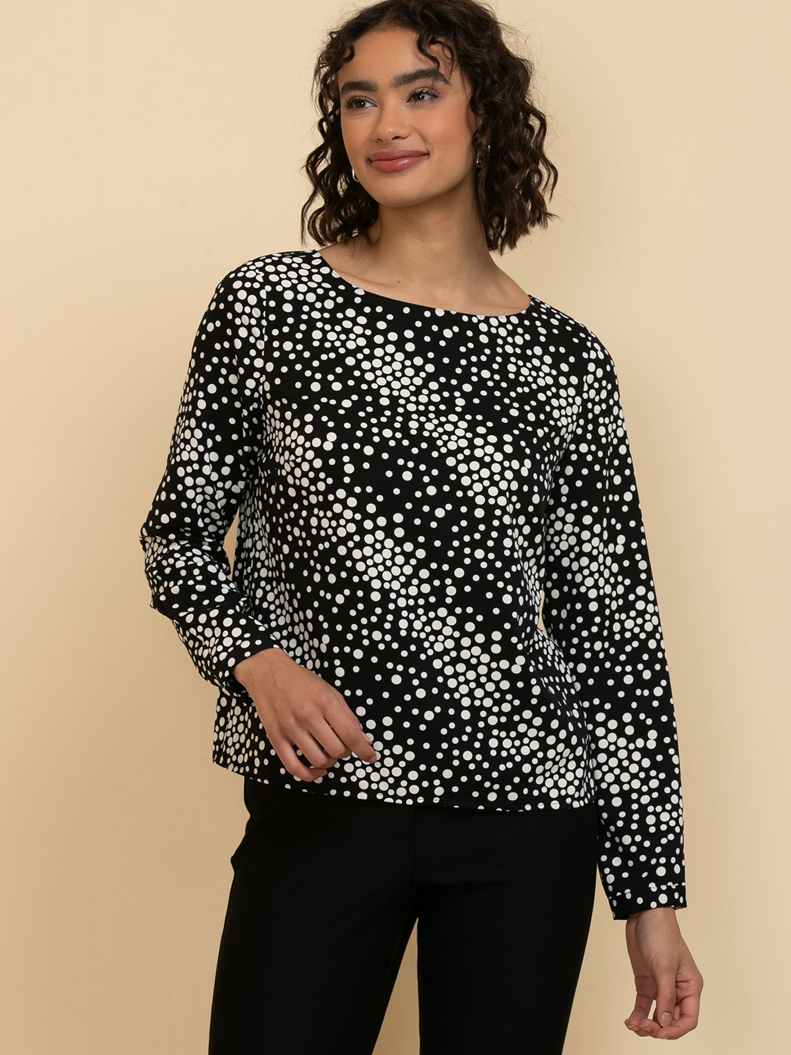 Lydia Long Sleeve Boatneck Button-Back Blouse
