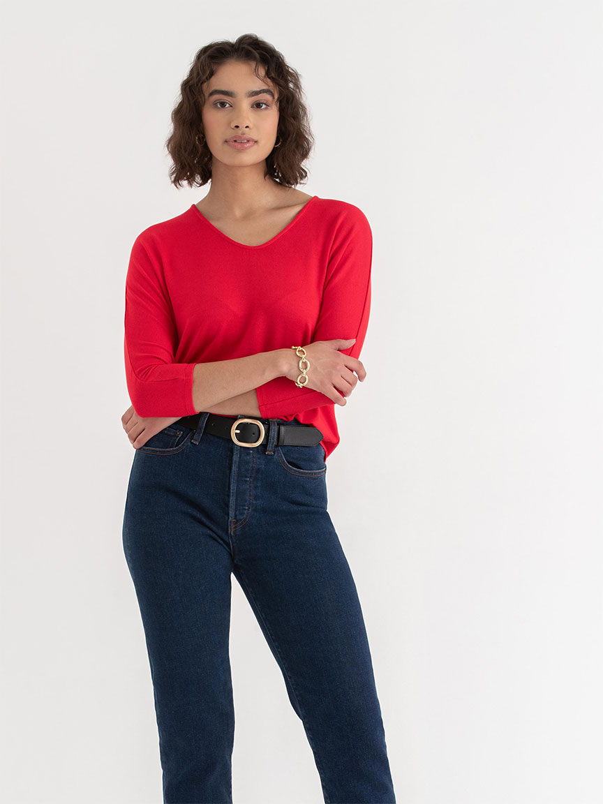 Easy V-Neck Hacci Knit Top