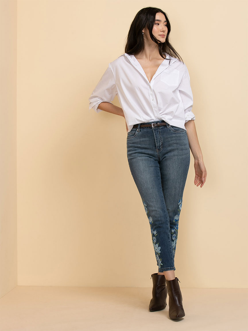 Skylar Skinny Ankle Jeans with Embroidery