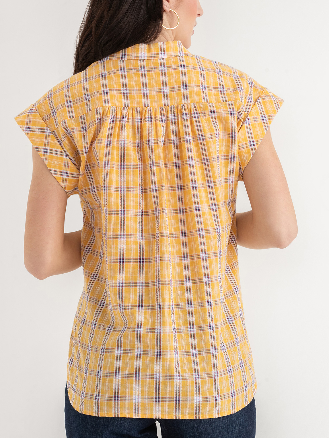 Relaxed Fit Yellow Plaid Button Up Blouse
