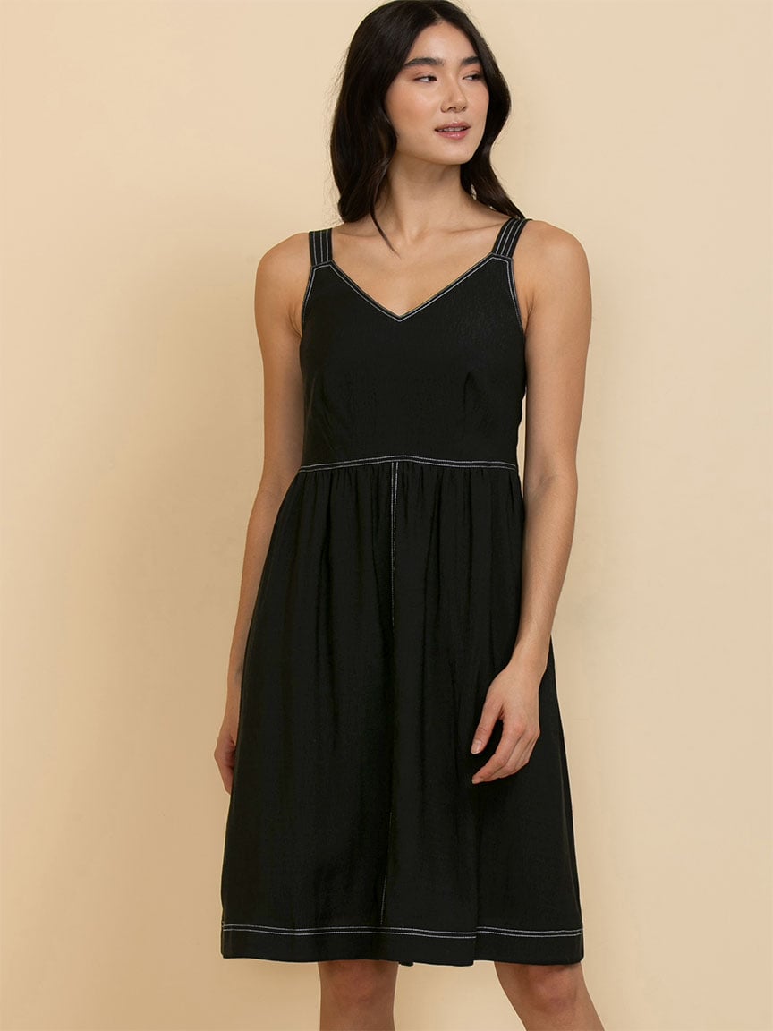 Sleeveless V-Neck Dress with Contrast Stitching