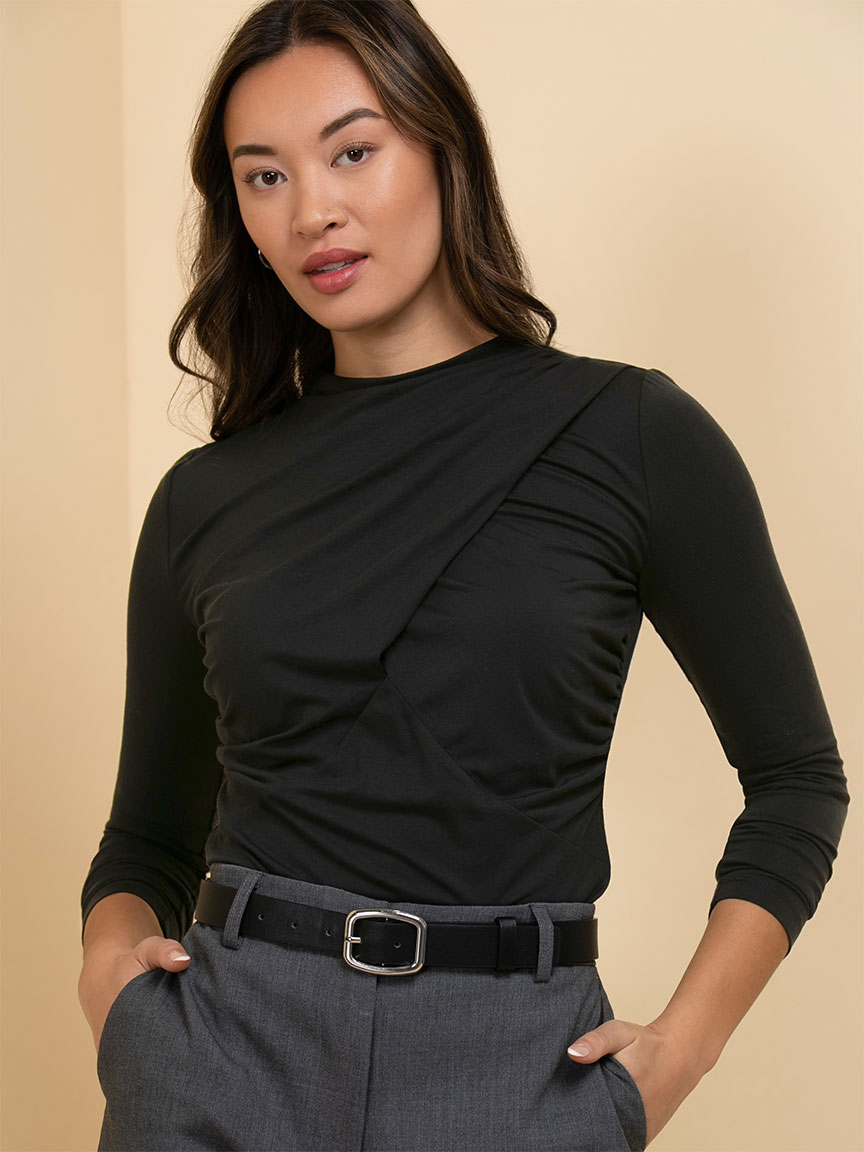 Long Sleeve Mock Neck with Ruching Detail