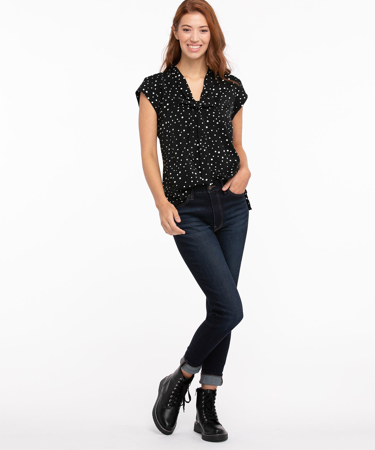 Cap Sleeve Tie Neck Blouse