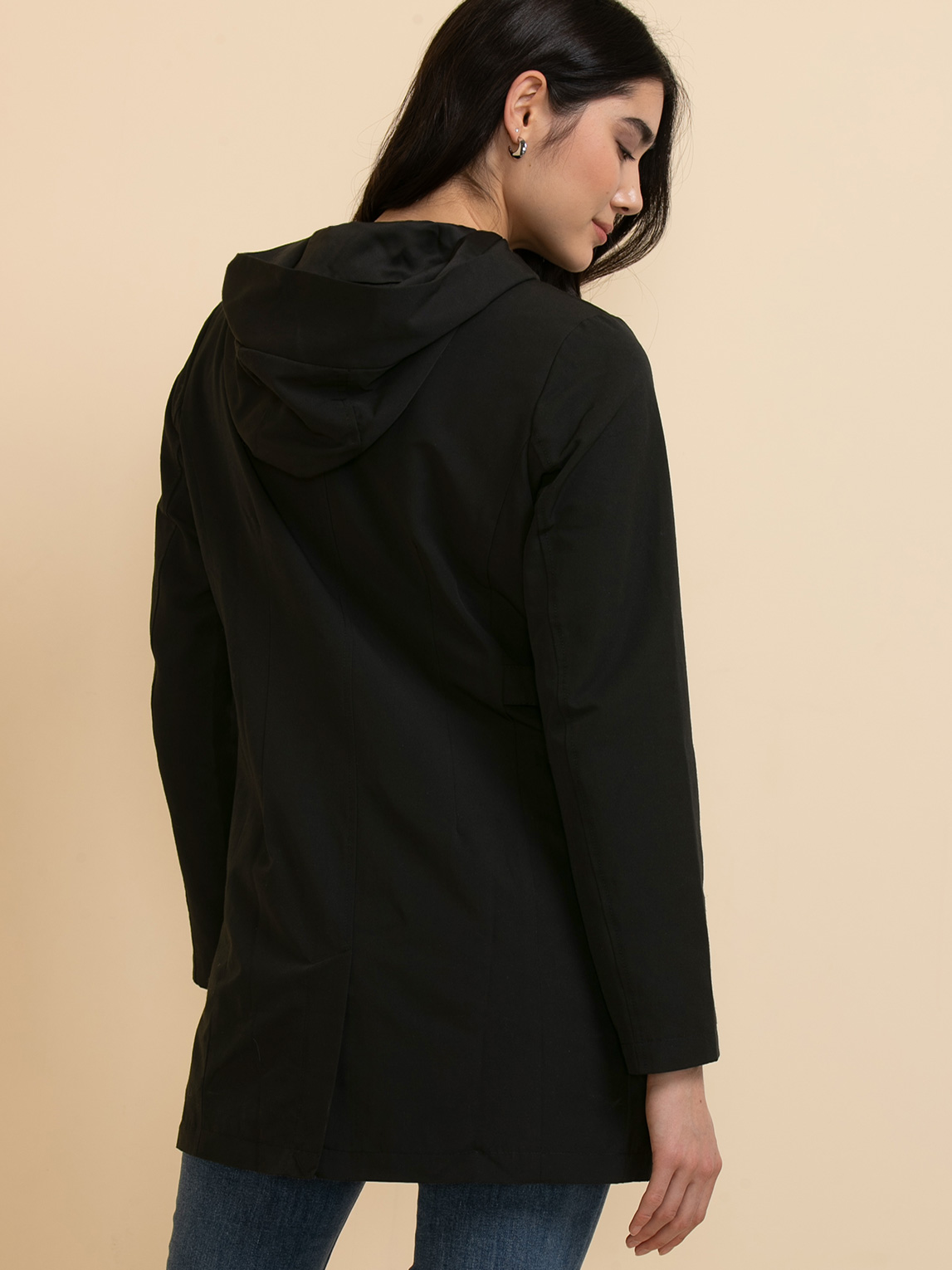 Black Zip Front Hooded Jacket