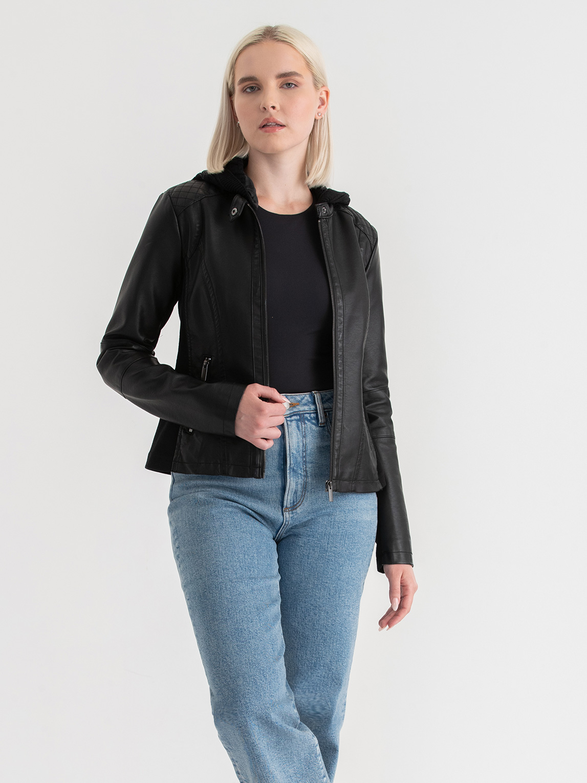 Hooded Faux Leather Jacket | Rickis